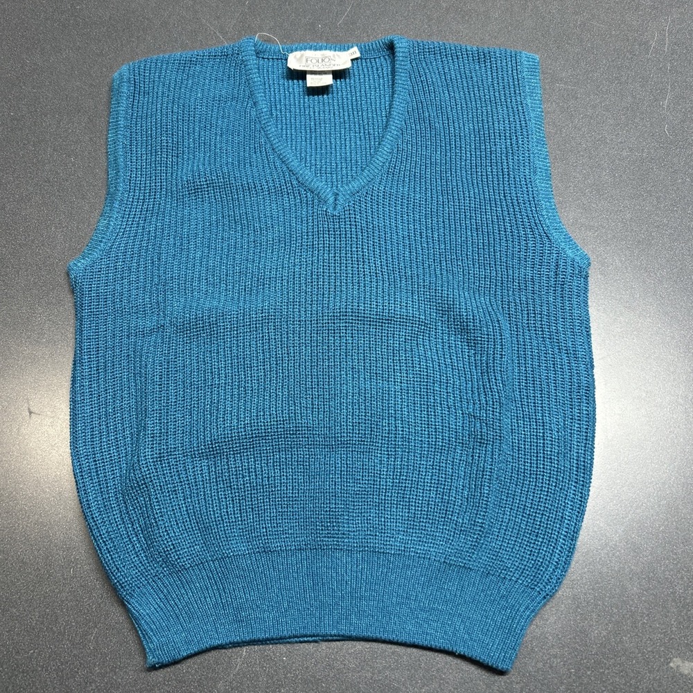 Folio Sweater Vest Womens Size M 38 Blue V Neck Classic Preppy Vintage